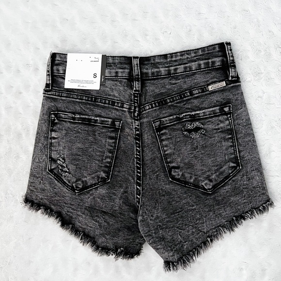 NWT- KANCAN High Rise Acid Wash Distressed Shorts for Women in Black - Picture 5 of 12